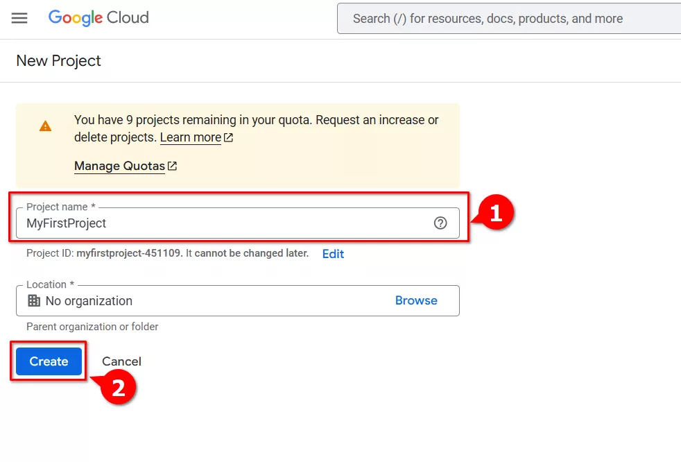 Google authorization - create project
