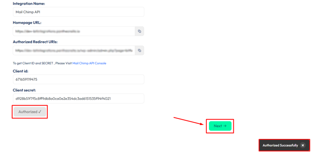 Mailchimp integration with bit form - authorization is success
