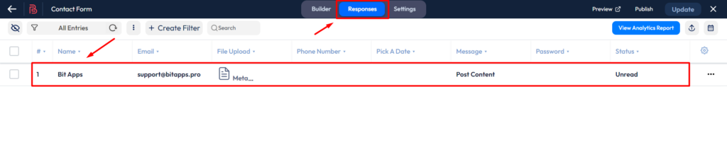 Meta box integration with bit form - responses