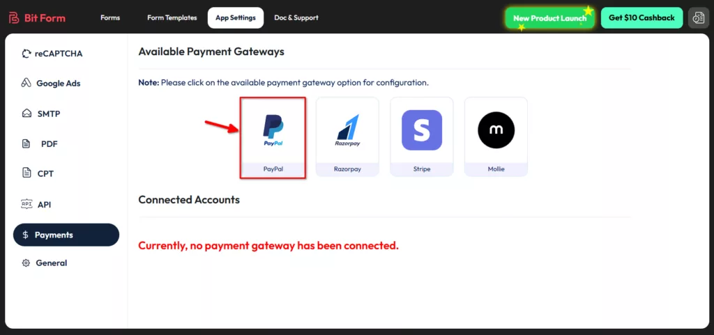 Paypal payment field - click on paypal