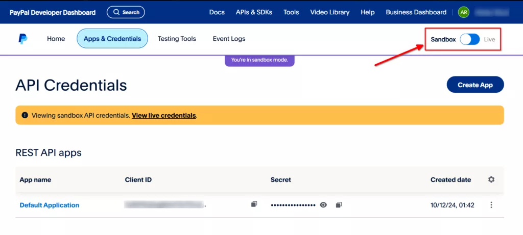 Paypal payment field - enable sanbox