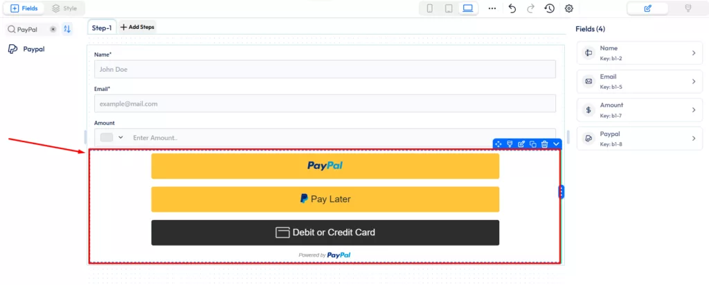 Paypal payment field - paypal added