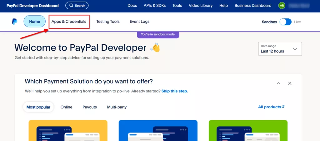 Paypal payment field - paypal apps and credentials