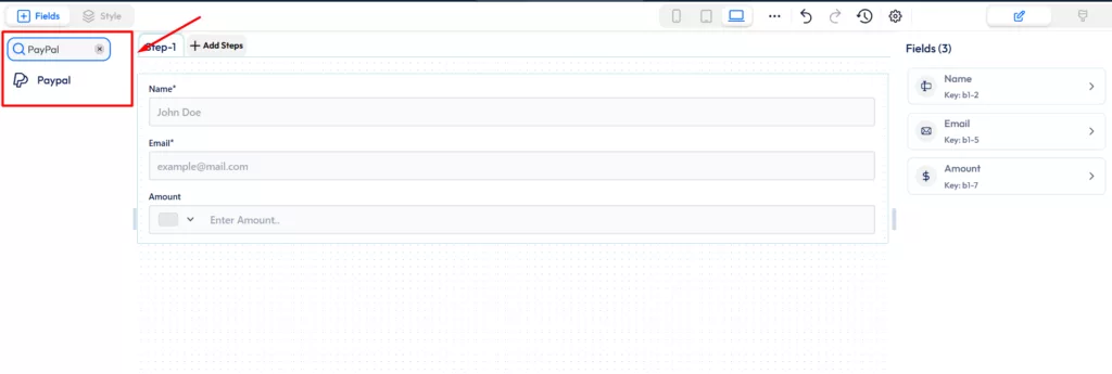 Paypal payment field - search for paypal