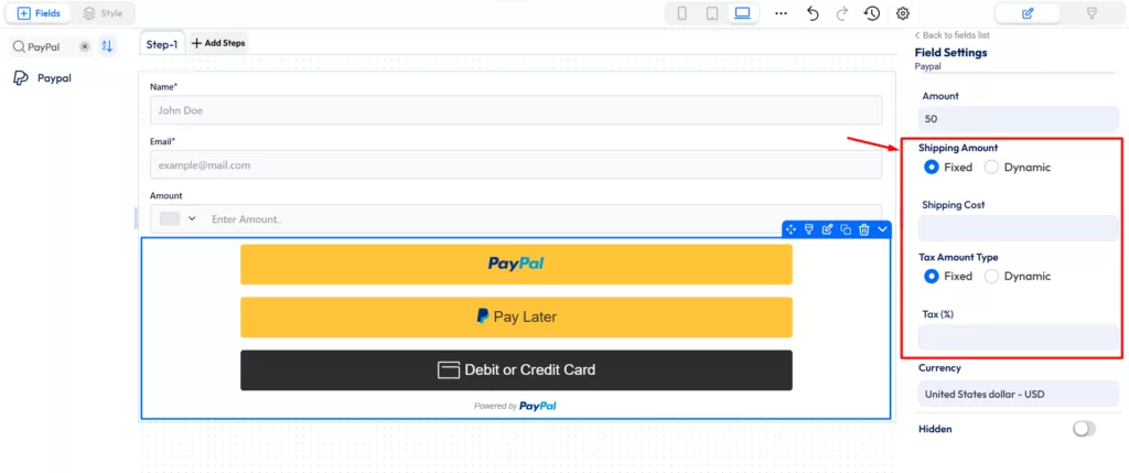 Paypal payment field - shipping tax amount