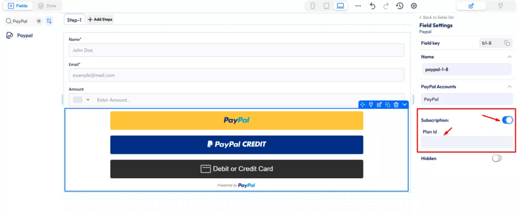 Paypal payment field - subscription