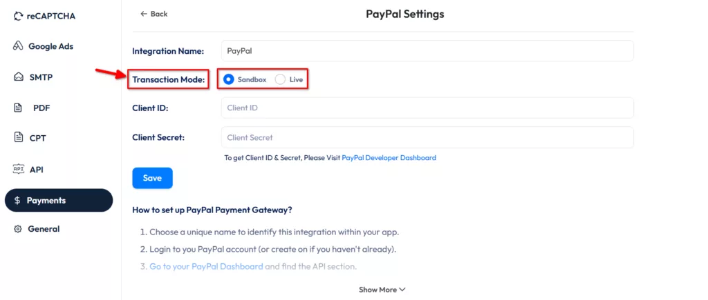 Paypal payment field - transaction mode
