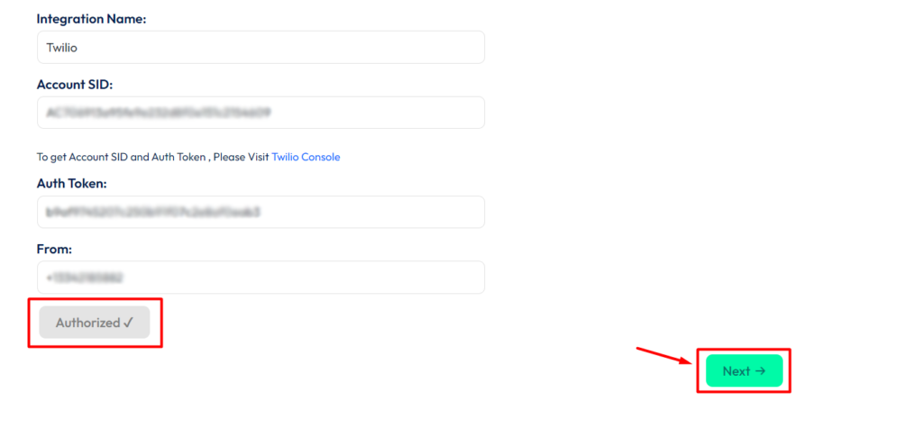 Twilio integration with bit form - authorization is success
