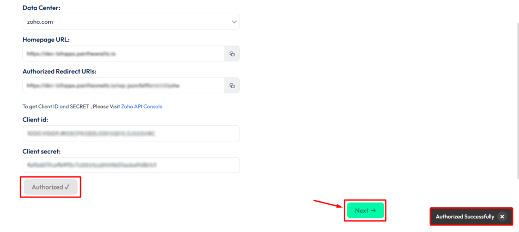 Zoho sign integration with bit form - authorization is success