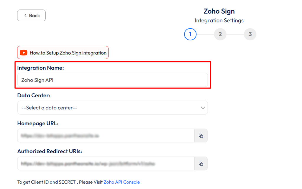 Zoho sign integration with bit form - integration name