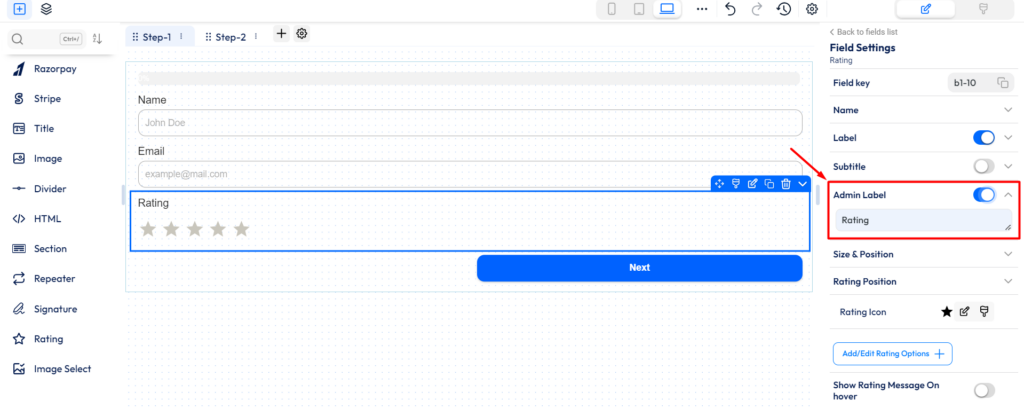 Bit form - rating field - admin label