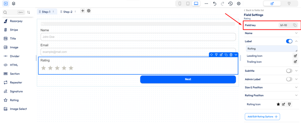 Bit form - rating field - field key