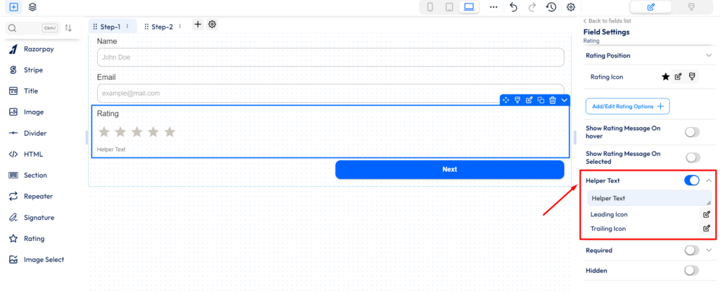Bit form - rating field - helper text