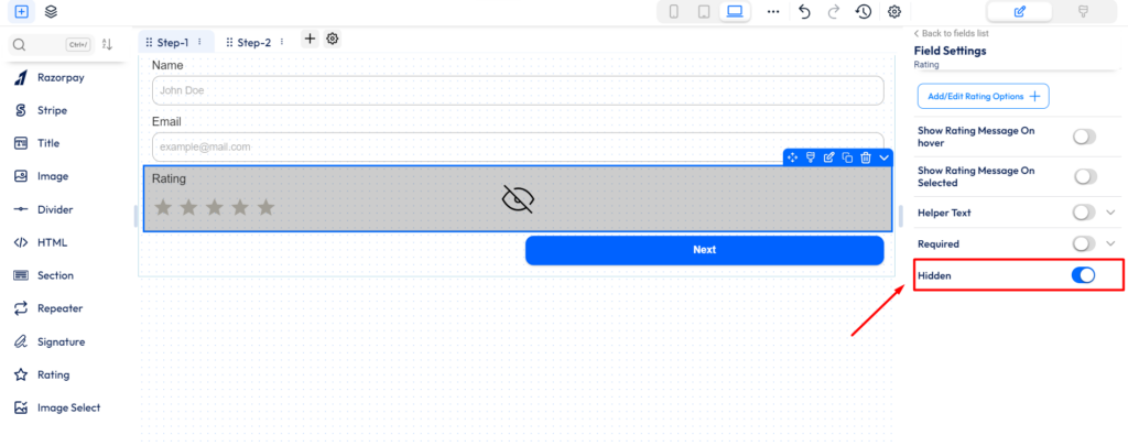Bit form - rating field - hidden