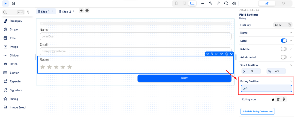 Bit form - rating field - rating position