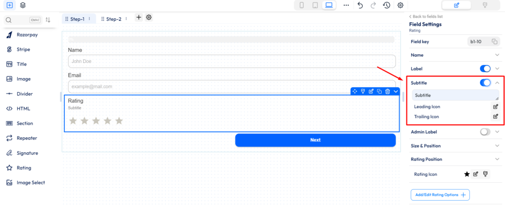 Bit form - rating field - subtitle