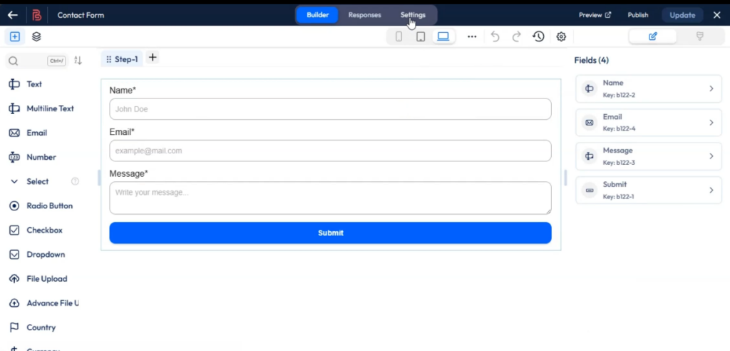 Create a form for the landing page.