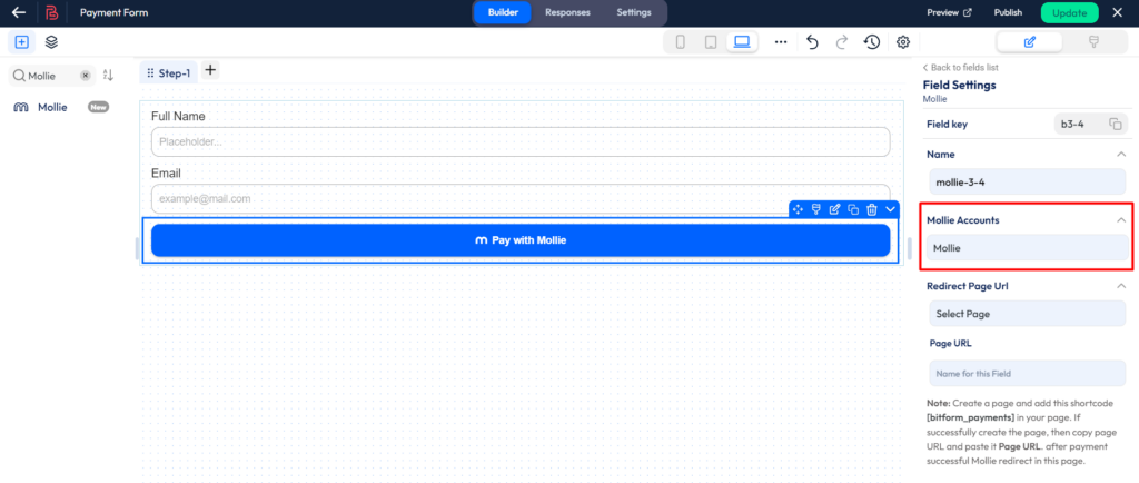 Setup mollie payment integration - choose mollie accounts