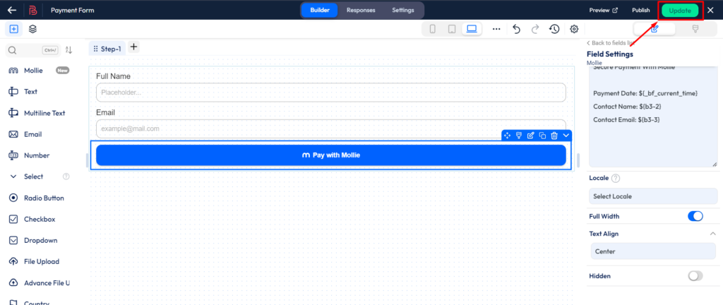 Setup mollie payment integration - click update