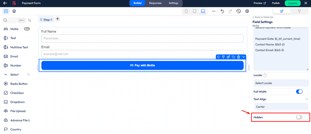Setup mollie payment integration - hidden