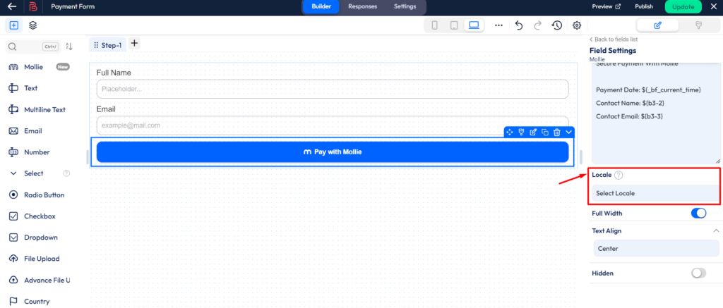 Setup mollie payment integration - choose locale