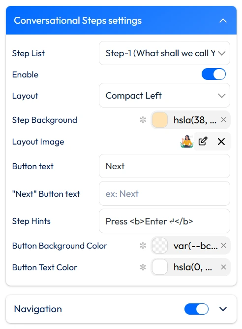 Konversationsschritt-Einstellungen mit Bit Form