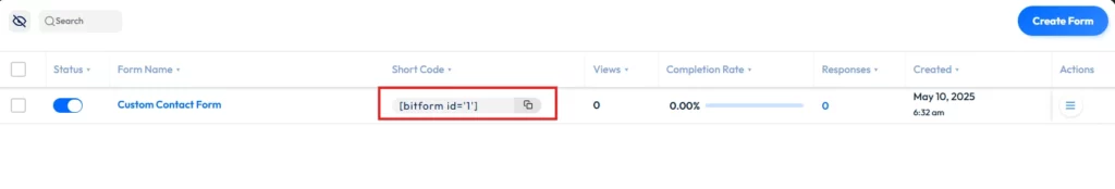 Formular-Kurzcode kopieren