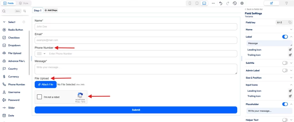 Kontaktformular mit erweiterten Feldern