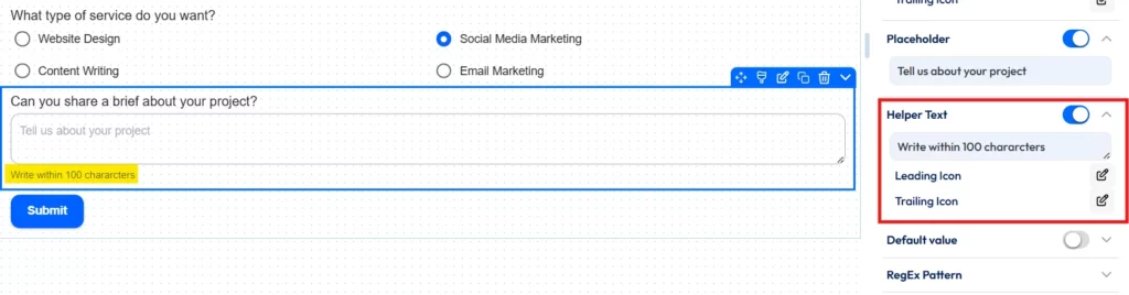 Hilfstext in das mehrzeilige Textfeld einfügen