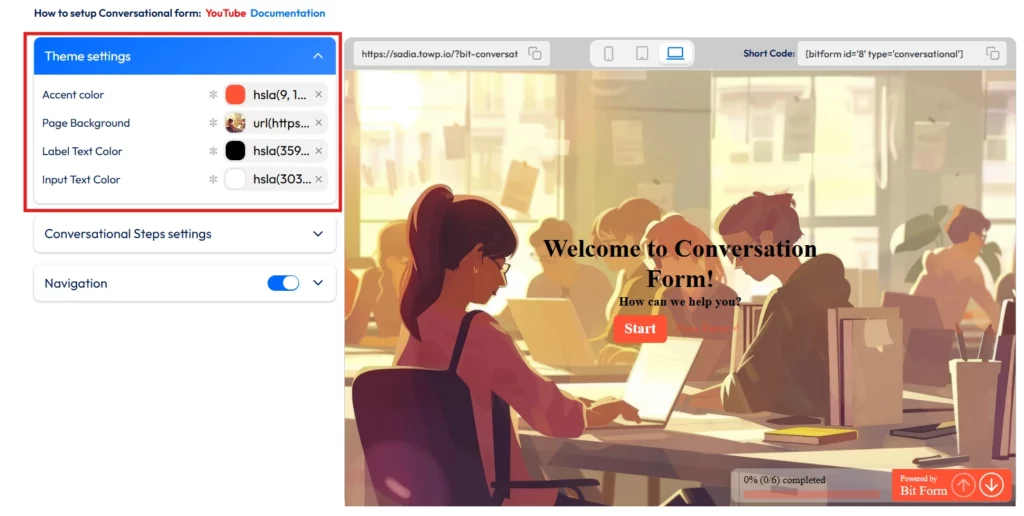 Konfigurieren Sie die Themeneinstellungen für konversationelle Formulare