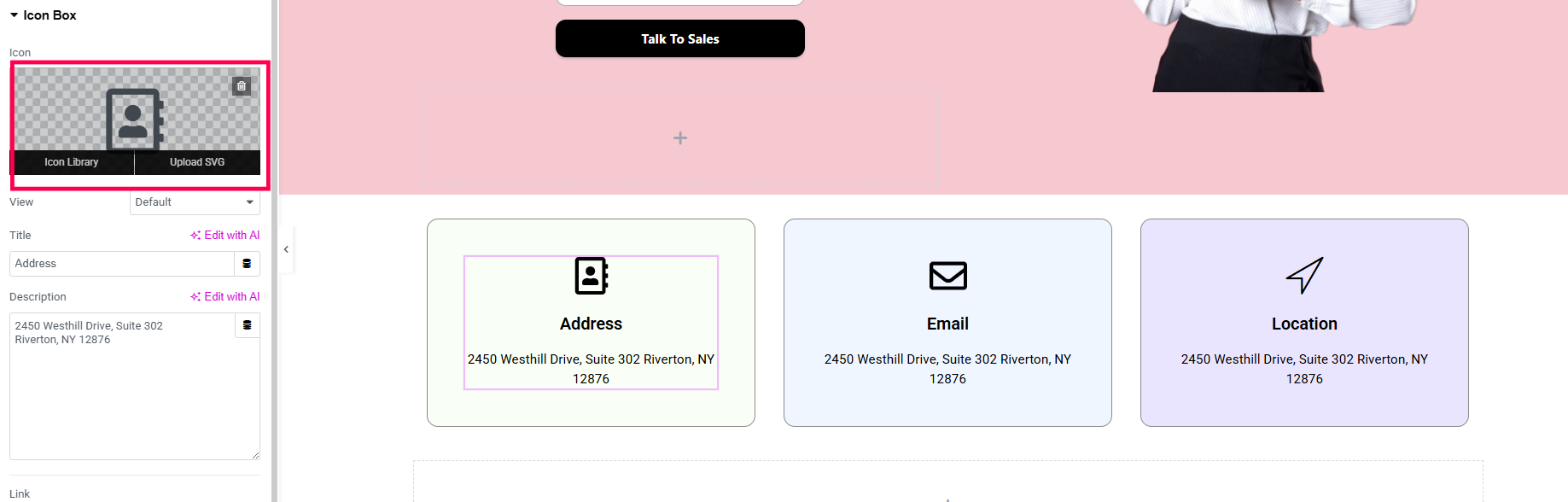 Hinzufügen eines Symbols zu Ihrer Kontaktseite mit Elementor