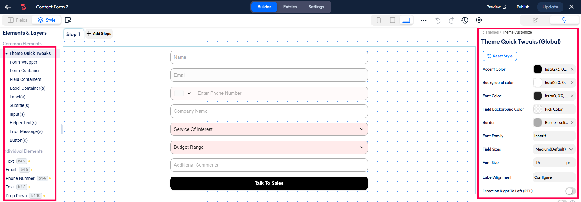 Wählen Sie Felder nach Ihren geschäftlichen Anforderungen