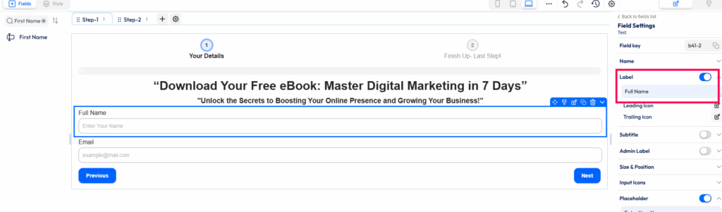 Etikettname im Kontaktformular hinzufügen 