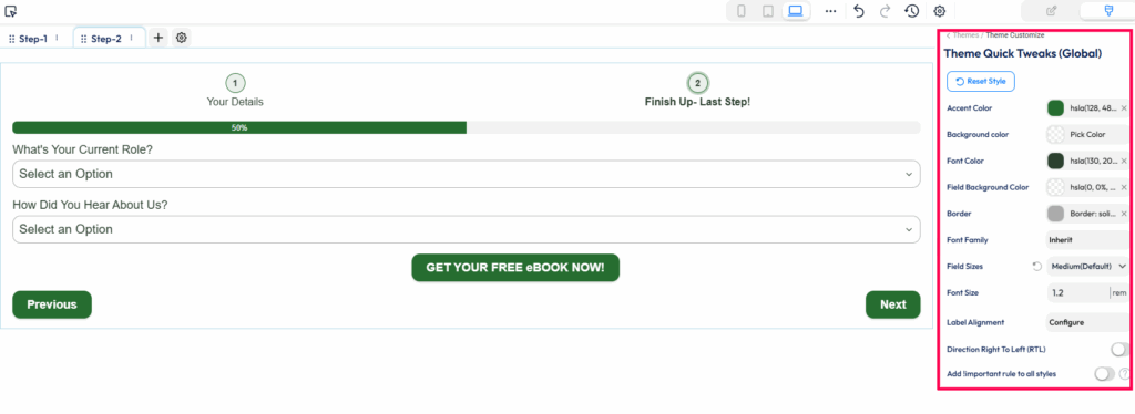 Anpassen des Formularentwurfs mit Bit Form