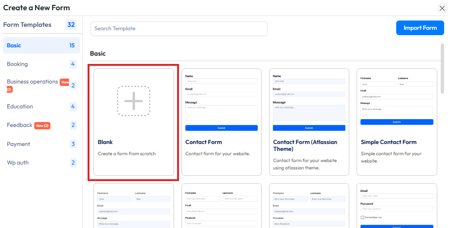 leere Vorlage auswählen
