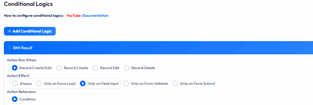 Aktion festlegen, die ausgeführt wird, wenn die Aufzeichnung erstellt/bearbeitet wird