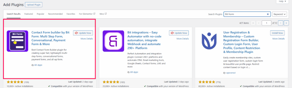 Bit Form installieren und aktivieren