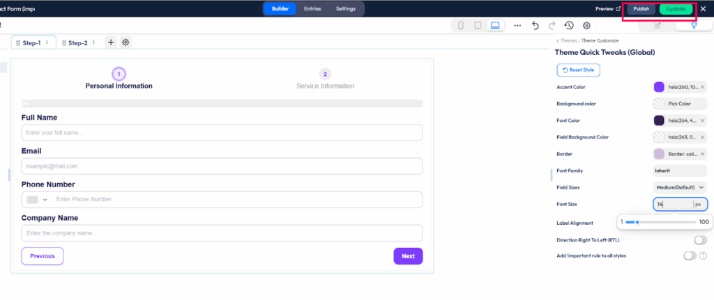 bearbeiten Sie die Felder und erstellen Sie ein hochkonvertierendes Kontaktformular. 