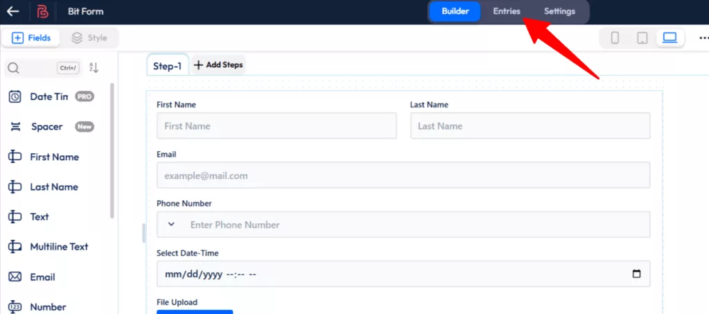 ver las entradas después de enviar los datos del formulario