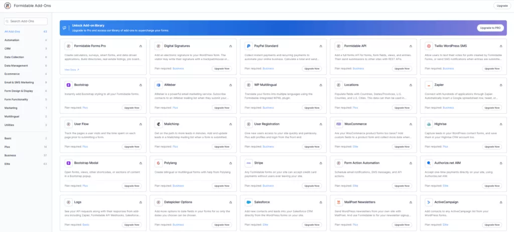 Formidable paid addons