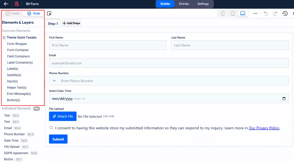 elementos y diseños de formularios