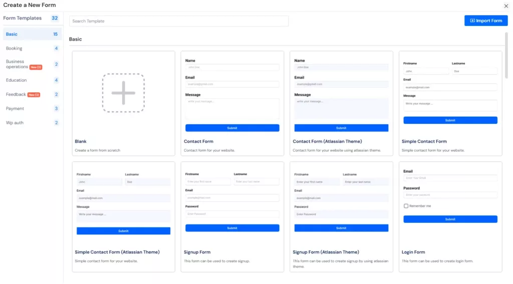 Bit Form template library for starting from a ready-made form