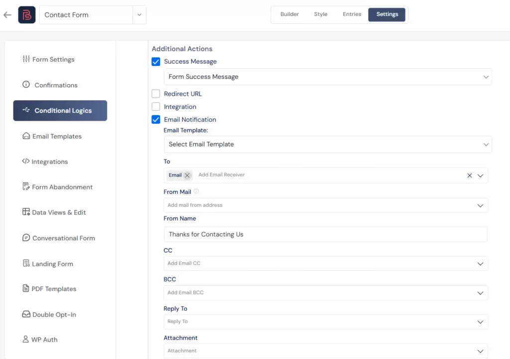 Bit Form email notification setup