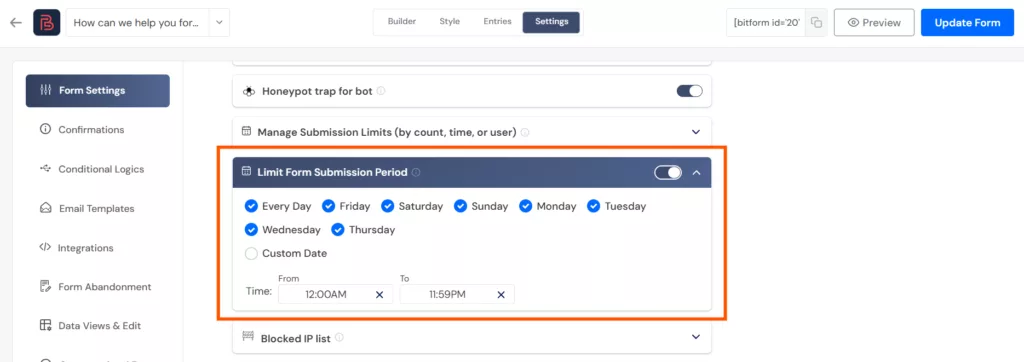 manage submission limits by time
