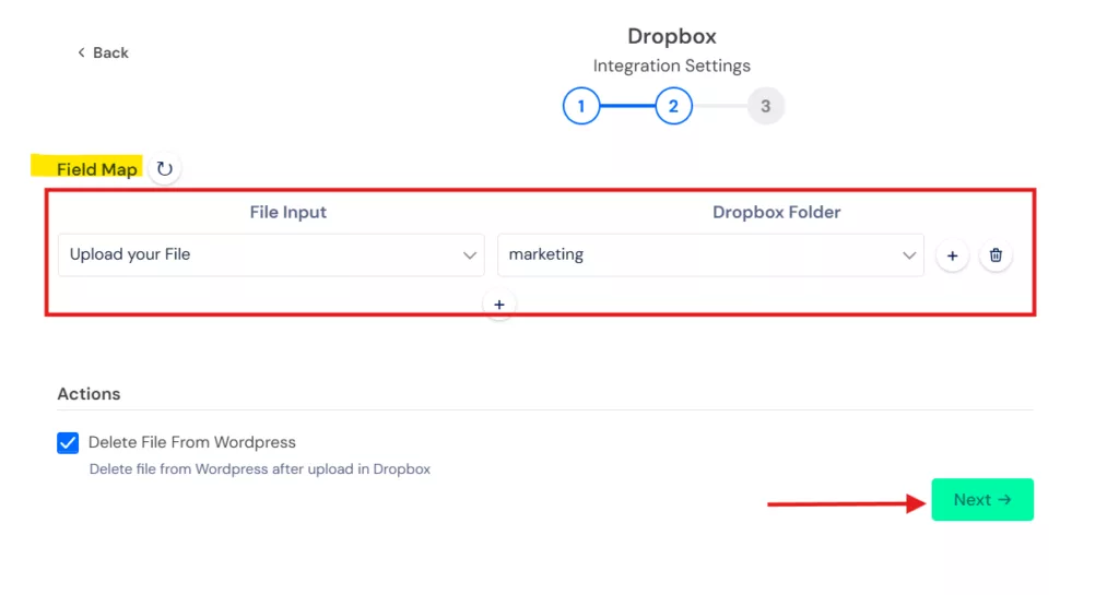 map form fields with dropbox folder