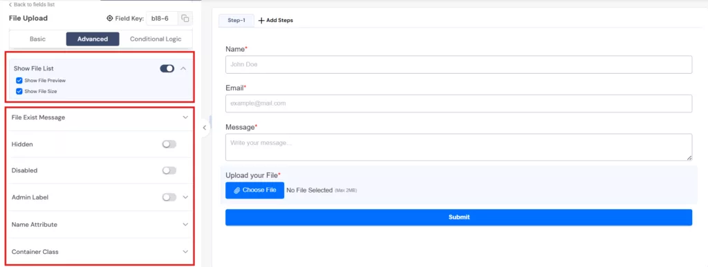 other file upload field settings