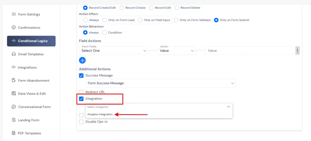 select the dropbox integrations