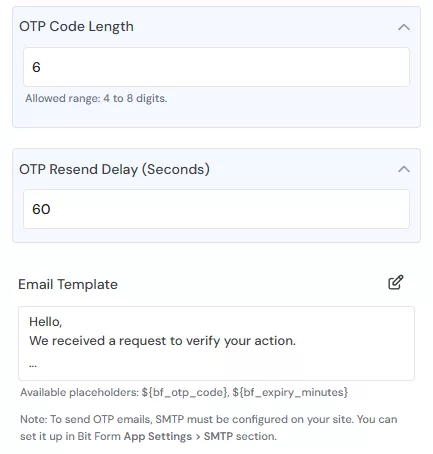 OTP Control and Email Template Edit 1