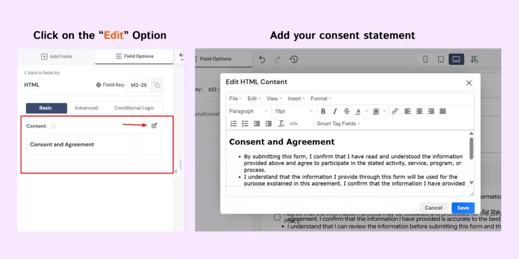 add HTML field-edit the HTML content
