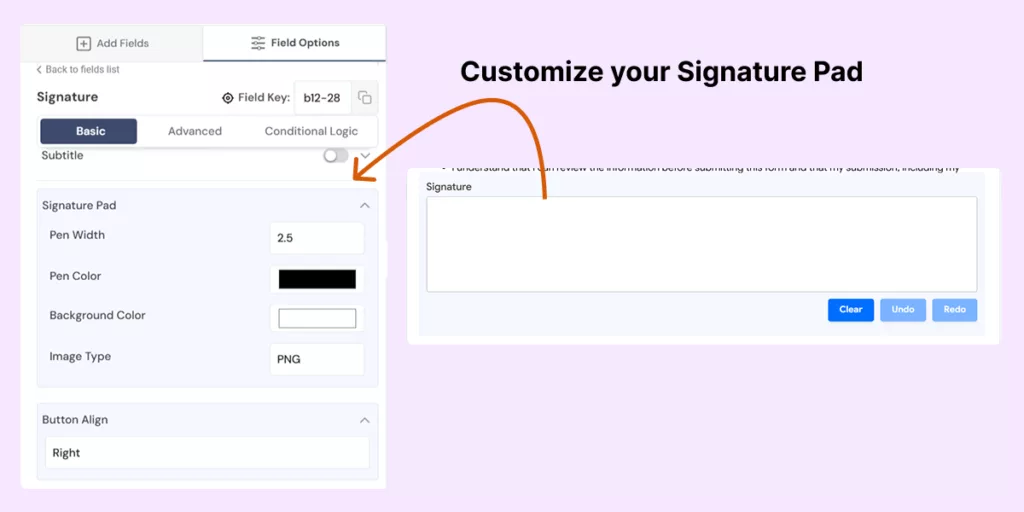 add and configure the signature pad settings